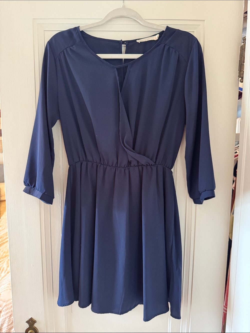 Lush Navy Wrap-Front Long Sleeve Dress